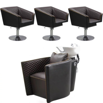 Парикмахерский комплект Latte, 3 кресла на диске, мойка с белой средней раковиной