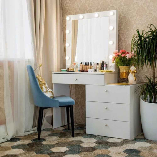 AMORA | 80×160 | 4 ящика, белый гримерный столик с зеркалом. Фото 1