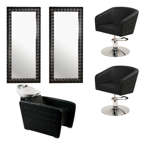 Комплект парикмахерской мебели Гламрок, 3 кресла на диске, 2 зеркала, мойка с белой средней раковиной. Фото 1