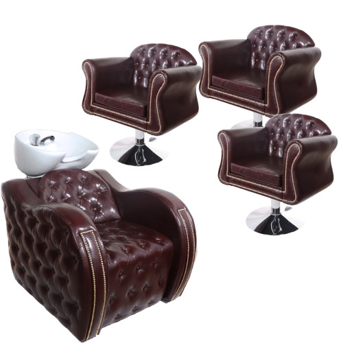 Парикмахерский комплект Filippe Decor, 3 кресла на диске, мойка с белой средней раковиной.. Фото 1