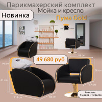Парикмахерский комплект Пума Gold, 1 мойка с глубокой белой раковиной и 1 кресло. Фото 1